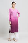 Shop_Samyukta Singhania_Purple Crepe Satin Embroidery Chikankari Periwinkle Garden Shaded Kurta_Online_at_Aza_Fashions