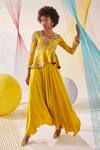 Buy_Anu Pellakuru_Yellow Jacket Raw Silk Hand Embroidered Zardosi V Neck And Palazzo Set _at_Aza_Fashions