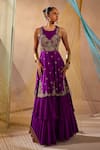 Buy_Anu Pellakuru_Purple Raw Silk Hand Embroidered Zardosi Round Gown _at_Aza_Fashions