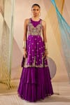 Anu Pellakuru_Purple Raw Silk Hand Embroidered Zardosi Round Gown _at_Aza_Fashions