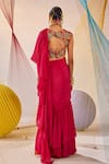 Anu Pellakuru_Pink Saree Chinon Chiffon Hand Embroidered Pre-draped Ruffle With Blouse _Online_at_Aza_Fashions