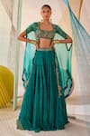 Buy_Anu Pellakuru_Blue Cape Organza Hand Embroidered Resham Knots Round Lehenga Set _at_Aza_Fashions