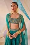 Buy_Anu Pellakuru_Blue Cape Organza Hand Embroidered Resham Knots Round Lehenga Set _Online_at_Aza_Fashions