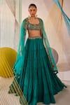 Anu Pellakuru_Blue Cape Organza Hand Embroidered Resham Knots Round Lehenga Set _at_Aza_Fashions