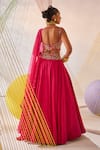 Anu Pellakuru_Pink Lehenga And Blouse Raw Silk Hand Embroidered Resham Round Set _Online_at_Aza_Fashions