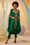 Buy_Anu Pellakuru_Green Modal Silk Hand Embroidered Zardosi V Neck Tunic Pant Set _at_Aza_Fashions