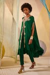 Anu Pellakuru_Green Modal Silk Hand Embroidered Zardosi V Neck Tunic Pant Set _at_Aza_Fashions