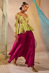 Buy_Anu Pellakuru_Green Jacket Raw Silk Hand Embroidered Resham V Neck And Pant Set _Online_at_Aza_Fashions