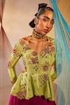 Shop_Anu Pellakuru_Green Jacket Raw Silk Hand Embroidered Resham V Neck And Pant Set _at_Aza_Fashions