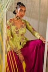 Anu Pellakuru_Green Jacket Raw Silk Hand Embroidered Resham V Neck And Pant Set _at_Aza_Fashions