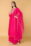 Buy_Adara Khan_Pink Dola Silk Embellished Floral Round Straight Kurta Set_at_Aza_Fashions