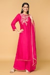 Buy_Adara Khan_Pink Dola Silk Embellished Floral Round Straight Kurta Set_Online_at_Aza_Fashions