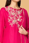 Shop_Adara Khan_Pink Dola Silk Embellished Floral Round Straight Kurta Set_Online_at_Aza_Fashions