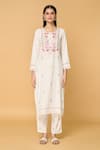 Samyukta Singhania_Off White Muslin Cotton Embroidered Resham Round Kurta With Pant _Online_at_Aza_Fashions