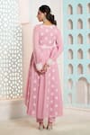 Shop_Samyukta Singhania_Pink Cotton Lace Tie-up Snow Flake Pattern Asymmetric Anarkali With Pant _at_Aza_Fashions