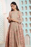 Samyukta Singhania_Coral Cotton Geometric High Neck Pattern Overlapping Anarkali Pant Set _Online_at_Aza_Fashions