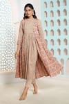 Buy_Samyukta Singhania_Coral Cotton Geometric High Neck Pattern Overlapping Anarkali Pant Set _Online_at_Aza_Fashions