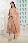 Shop_Samyukta Singhania_Coral Cotton Geometric High Neck Pattern Overlapping Anarkali Pant Set _Online_at_Aza_Fashions