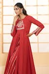 Adara Khan_Red Cotton Embroidered Placement Round Asymmetric Anarkali Pant Set_Online_at_Aza_Fashions
