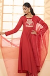 Buy_Adara Khan_Red Cotton Embroidered Placement Round Asymmetric Anarkali Pant Set