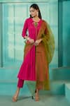 Buy_Samyukta Singhania_Pink Cotton Floral Tie-up Solid Gathered Kurta Pant Set _at_Aza_Fashions