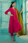 Shop_Samyukta Singhania_Pink Cotton Floral Tie-up Solid Gathered Kurta Pant Set _Online_at_Aza_Fashions