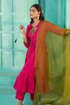 Buy_Samyukta Singhania_Pink Cotton Floral Tie-up Solid Gathered Kurta Pant Set 