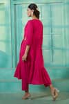 Shop_Samyukta Singhania_Pink Cotton Floral Tie-up Solid Gathered Kurta Pant Set 