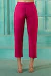 Samyukta Singhania_Pink Cotton Floral Tie-up Solid Gathered Kurta Pant Set _Online