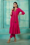 Buy_Samyukta Singhania_Pink Cotton Floral Tie-up Solid Gathered Kurta Pant Set _Online