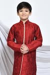 Samyukta Singhania_Red Silk, Cotton Embroidery Gardenia Kurta With Churidar _Online_at_Aza_Fashions