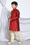 Samyukta Singhania_Red Silk, Cotton Embroidery Gardenia Kurta With Churidar _at_Aza_Fashions
