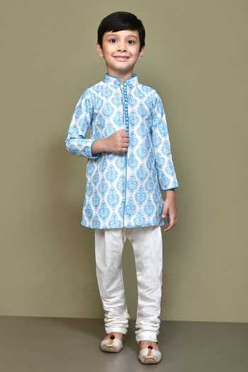 Buy_Petite Pomme_Cream Silk Embroidery Mughal Straight Kurta _at_Aza_Fashions