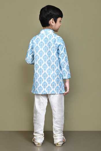 Shop_Petite Pomme_Cream Silk Embroidery Mughal Straight Kurta _at_Aza_Fashions