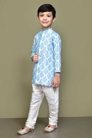 Buy_Petite Pomme_Cream Silk Embroidery Mughal Straight Kurta _Online_at_Aza_Fashions