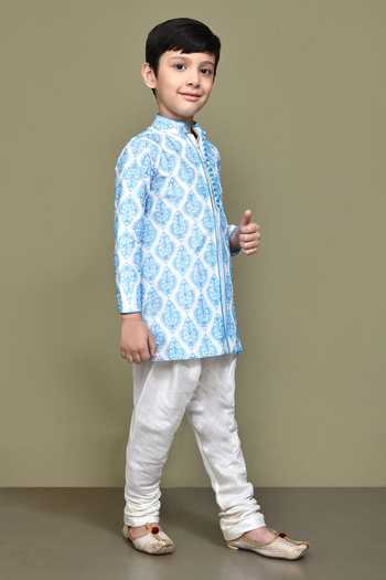 Shop_Petite Pomme_Cream Silk Embroidery Mughal Straight Kurta _Online_at_Aza_Fashions