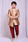 Buy_Petite Pomme_Beige Jacquard, Silk Asymmetric Sherwani And Pant Set _at_Aza_Fashions
