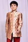 Buy_Petite Pomme_Beige Jacquard, Silk Asymmetric Sherwani And Pant Set _Online_at_Aza_Fashions