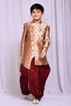 Buy_Petite Pomme_Beige Jacquard, Silk Asymmetric Sherwani And Dhoti Pant Set _at_Aza_Fashions