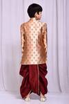 Shop_Petite Pomme_Beige Jacquard, Silk Asymmetric Sherwani And Dhoti Pant Set _at_Aza_Fashions