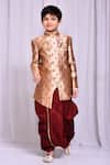 Buy_Petite Pomme_Beige Jacquard, Silk Asymmetric Sherwani And Dhoti Pant Set _Online_at_Aza_Fashions