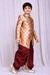 Petite Pomme_Beige Jacquard, Silk Asymmetric Sherwani And Dhoti Pant Set _at_Aza_Fashions