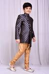 Petite Pomme_Blue Jacquard Asymmetric Woven Sherwani _at_Aza_Fashions