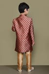 Shop_Petite Pomme_Maroon Jacquard, Chanderi Embroidery Long Sleeve Sherwani And Churidar Set _at_Aza_Fashions