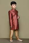 Buy_Petite Pomme_Maroon Jacquard, Chanderi Embroidery Long Sleeve Sherwani And Churidar Set 