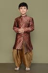 Petite Pomme_Maroon Jacquard, Silk Woven Sherwani And Patiala Pant Set _Online_at_Aza_Fashions