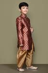 Petite Pomme_Maroon Jacquard, Silk Woven Sherwani And Patiala Pant Set _at_Aza_Fashions