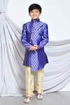 Buy_Petite Pomme_Blue Jacquard, Chanderi Asymmetric Sherwani And Churidar Set _at_Aza_Fashions