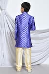 Shop_Petite Pomme_Blue Jacquard, Chanderi Asymmetric Sherwani And Churidar Set _at_Aza_Fashions