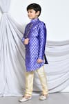 Shop_Petite Pomme_Blue Jacquard, Chanderi Asymmetric Sherwani And Churidar Set _Online_at_Aza_Fashions